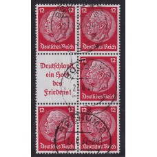 ALEMANIA 1934 ESTAMPILLAS SE-TENANT ZUSAMMENDRUCKE USADAS QUE SON MUCHO MAS ESCASAS MI. S146 + OTROS SELLOS EN RARO BLOQUE USADO + 22 EUROS